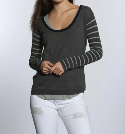 Label+thread Double Layer Scoop Neck Pullover In Charcoal/grey