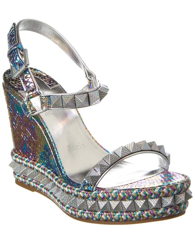 Christian Louboutin Women's Pyraclou 100mm Snake-embossed Leather Wedge Sandals In Silver