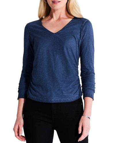Nic + Zoe Ruched T-shirt In Blue