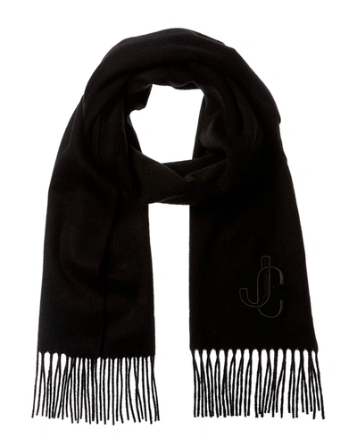 Jimmy Choo Jc Monogram Cashmere Scarf In Black