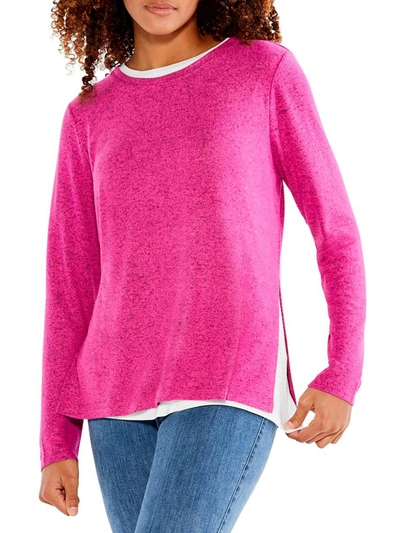 Nic + Zoe Sweet Dreams Womens Heathered Layered Pullover Top In Pink