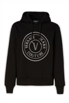Versace Jeans Black Cotton Logo Details Hooded Sweatshirt In Black