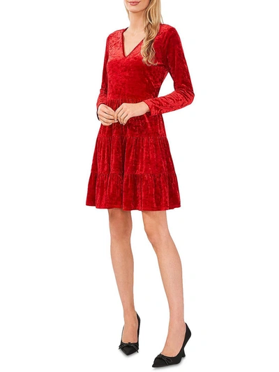 Cece Womens Velvet V Neck Midi Dress In Red