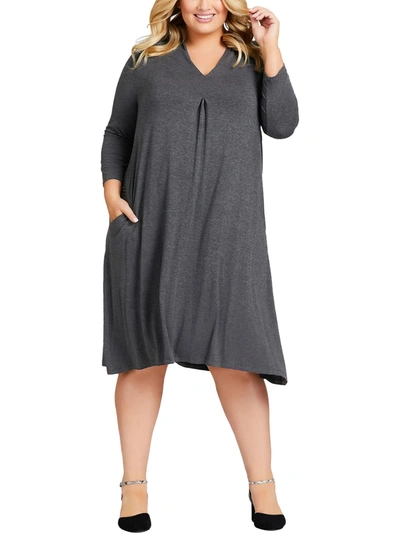 Loralette Plus Womens Knit V-neck Midi Dress In Grey