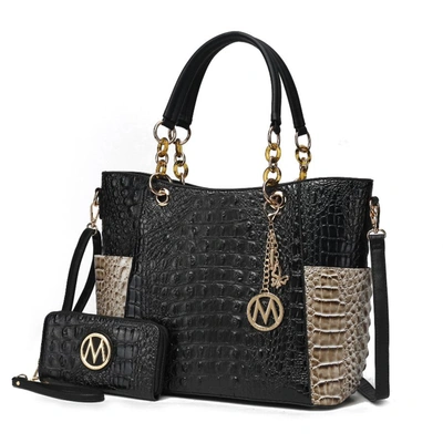 Mkf Collection By Mia K Merlina Faux Crocodile-embossed Vegan Leather Women's Tote Bag With Matching Wallet - 2 Pieces In Black