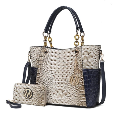 Mkf Collection By Mia K Merlina Faux Crocodile-embossed Vegan Leather Women's Tote Bag With Matching Wallet - 2 Pieces In Silver