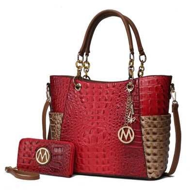Mkf Collection By Mia K Merlina Faux Crocodile-embossed Vegan Leather Women's Tote Bag With Matching Wallet - 2 Pieces In Red