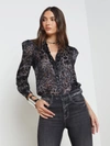 L Agence Jenica Blouse In Black Multi Oil Leopard