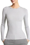 Michael Kors Metallic Rib Long-sleeve Crewneck Sweater In Silver