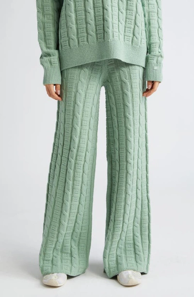Acne Studios Kong Face Logo Cable Knit Wool Blend Sweater Pants In Sage Green