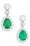 VALANI ATELIER EMERALD & PAVÉ DIAMOND DROP EARRINGS