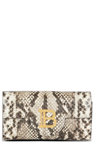 Balmain B Buzz Snake Embossed Leather Chain Wallet In Brown