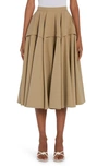 Bottega Veneta Layered Pleated Cotton-poplin Midi Skirt In Sand