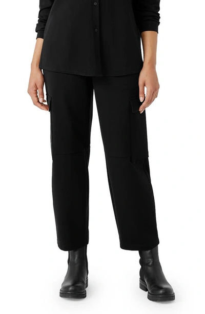 Eileen Fisher Petite Cropped Straight-leg Ponte Cargo Pants In Black