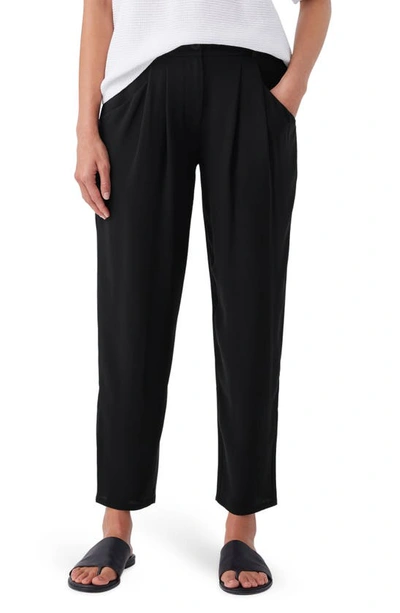 Eileen Fisher Pleated Georgette Crepe Ankle Pants In Black