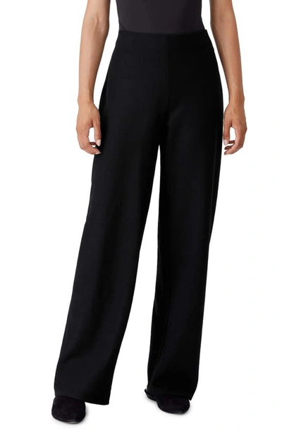 Eileen Fisher Petite High-rise Tapered Wool Jersey Pants In Black