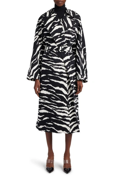 Alaïa Animal-print Belted Trench Coat In Noir/blanc