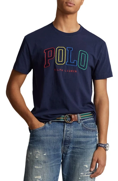 Polo Ralph Lauren Logo-embroidered Cotton-jersey T-shirt In Blue