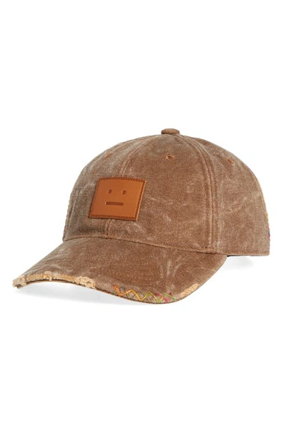 Acne Studios Mens Toffee Brown Distressed Logo-patch Cotton-canvas Cap