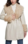 Guess Faux Leather & Faux Fur Coat In White