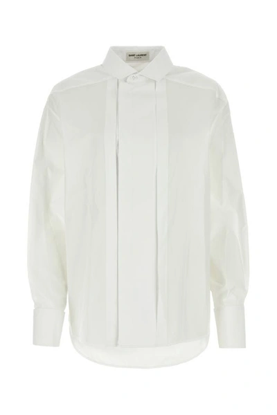 Saint Laurent Straight Hem Poplin Shirt In White