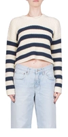 DENIMIST STRIPED RIBBED CROPPED SWEATER