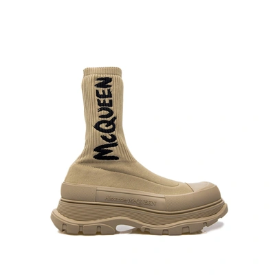 Alexander Mcqueen Tread Slick Socks Boots In Beige