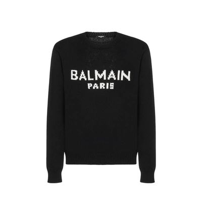 Balmain Oversized Wool Logo Sweater In Black