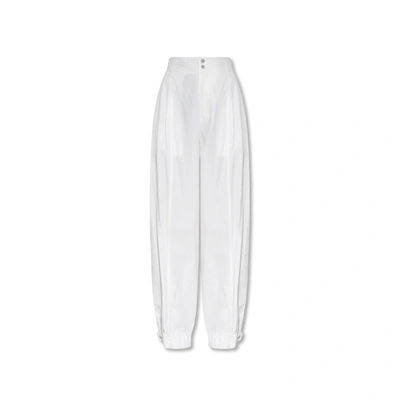 Bottega Veneta Pleated Cotton Tapered Trousers In White