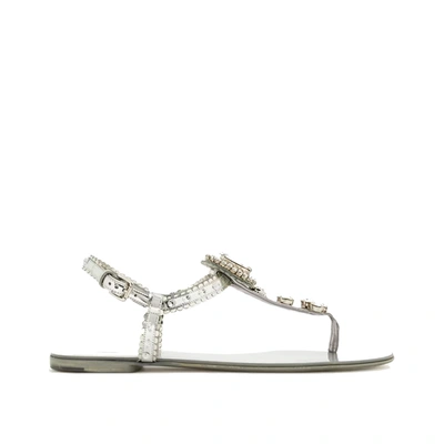 Dolce & Gabbana Crystal Leather Sandals In Silver