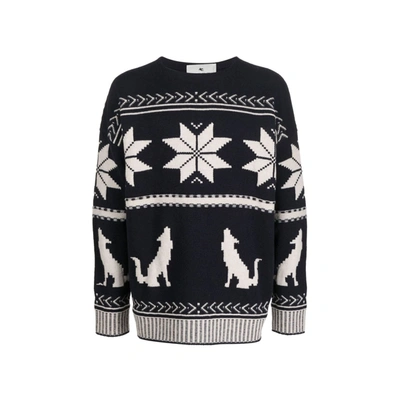 Etro Embroidered Cotton Sweater In Blue