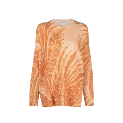 Etro Wool Printed Jumper In Orange