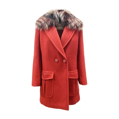Fendi Fur Collar Wool Coat In Red