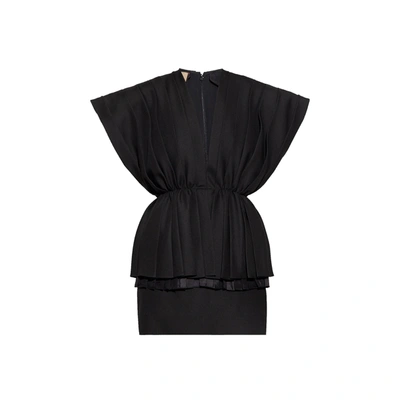 Gucci Pleated Wool Mini Dress In Black