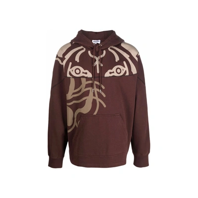 Kenzo Tiger-print Pullover Hoodie Sweatshirt In Brown