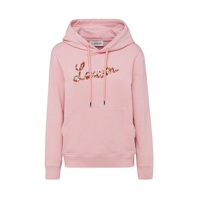 Lanvin Crystal-embellished Cotton-jersey Hoody In Pink
