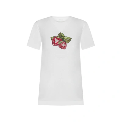 Sportmax Zurlo Sequined Strawberries Cotton T-shirt In White