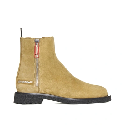 Off-white Suede Ankle Boots In Beige
