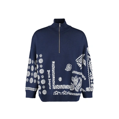 Palm Angels Feeling Knit Pullover In Blue