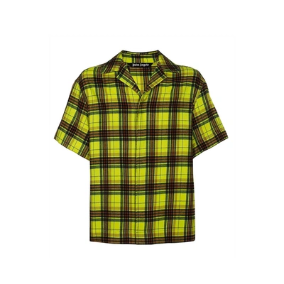 Palm Angels Plaid Flannel Shirt In Yellow