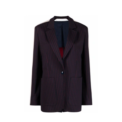Palm Angels Blue Pinstriped Single Breasted Blazer With Side Stripe Detail