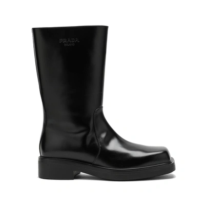 Prada Leather Boots In Black