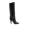 Saint Laurent Leather Boots With Gold Tone Chain Detail In Black