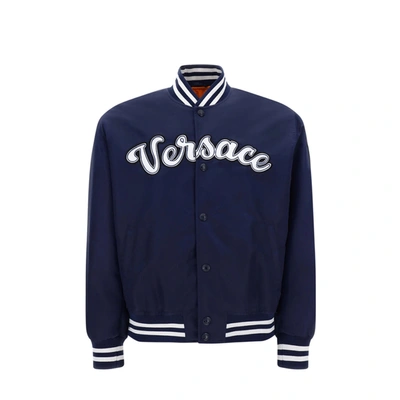 Versace Man Navy Blue Nylon Bomber Jacket