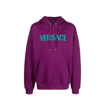 Versace Cotton Logo Sweatshirt In Purple