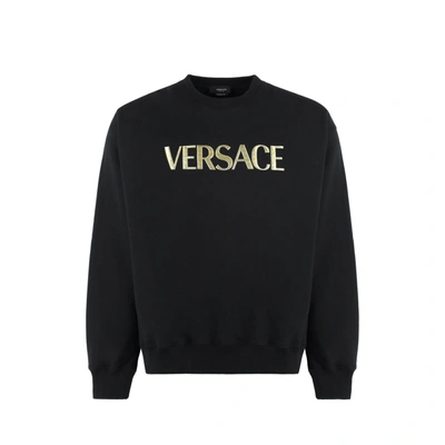 Versace Cotton Logo Sweatshirt In Black