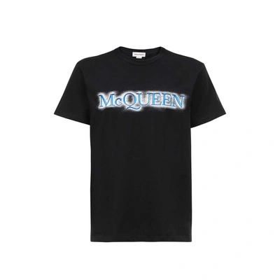 Alexander Mcqueen Spray Logo Cotton T-shirt In Black/multicolour