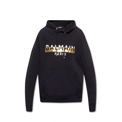 Balmain Logo Hooded Sweatshirt In Black