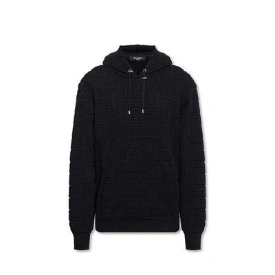Balmain Monogrammed Hooded Sweatshirt In Black