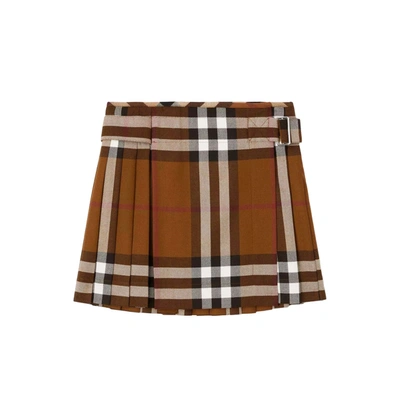 Burberry Pleated Check Skirt In Brown